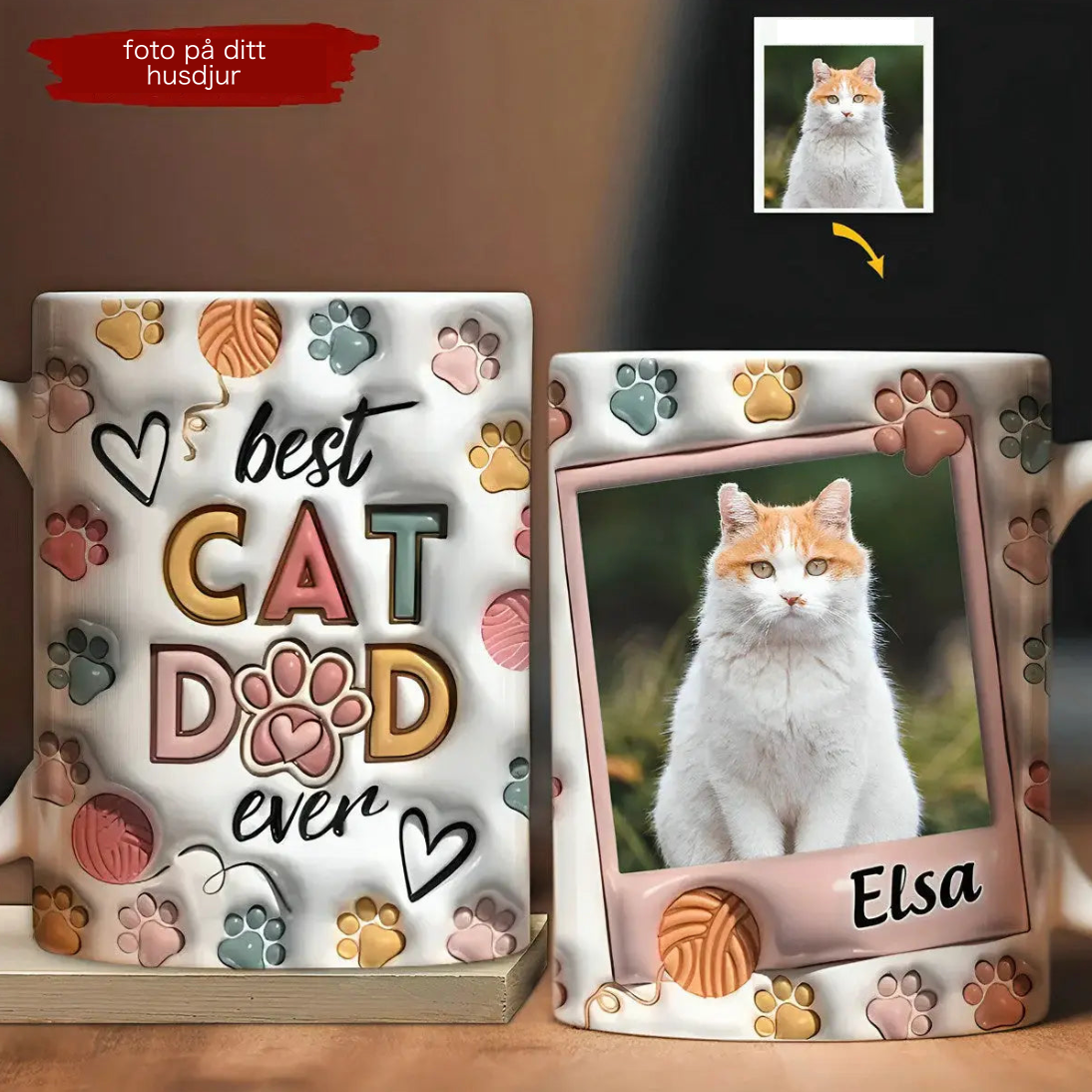 Mors dag-present till Cat Mom & Cat Dad – Personlig vit mugg med 3D-pufftryck