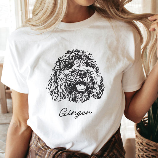 【Black & White】Personlig t-shirt med stort husdjurstryck och namn