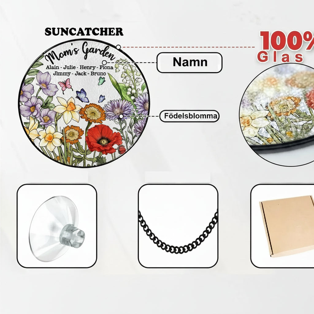 “Familjens födelseblomma” – Personlig Grandma’s Garden glasmålning solfångare