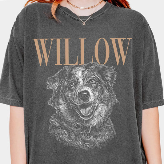 Personlig T-shirt med foto av hund eller katt – vintage stil