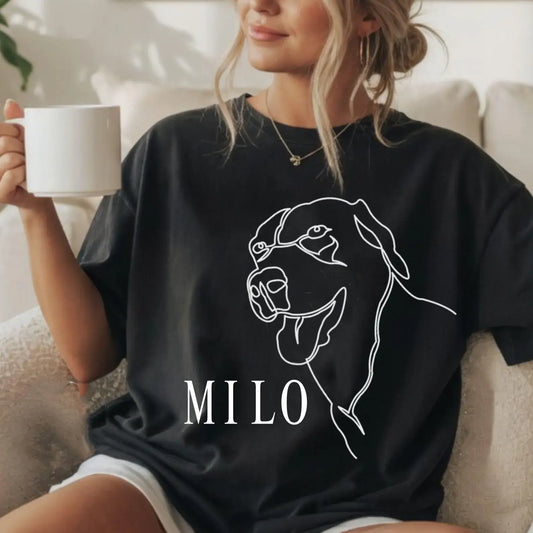 Anpassad t-shirt med linjekonst av husdjur