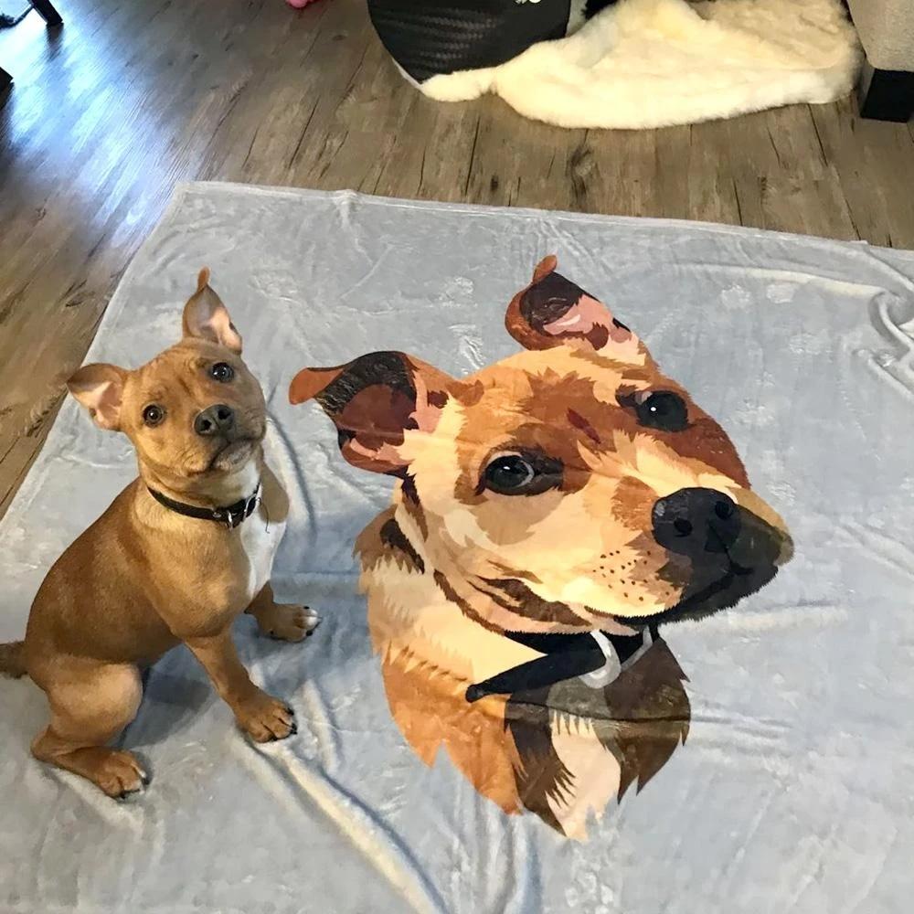 カスタムペットの写真ブランケット-パーソナライズされたペインティングアートポートレートフリース毛布-犬 - Fallook