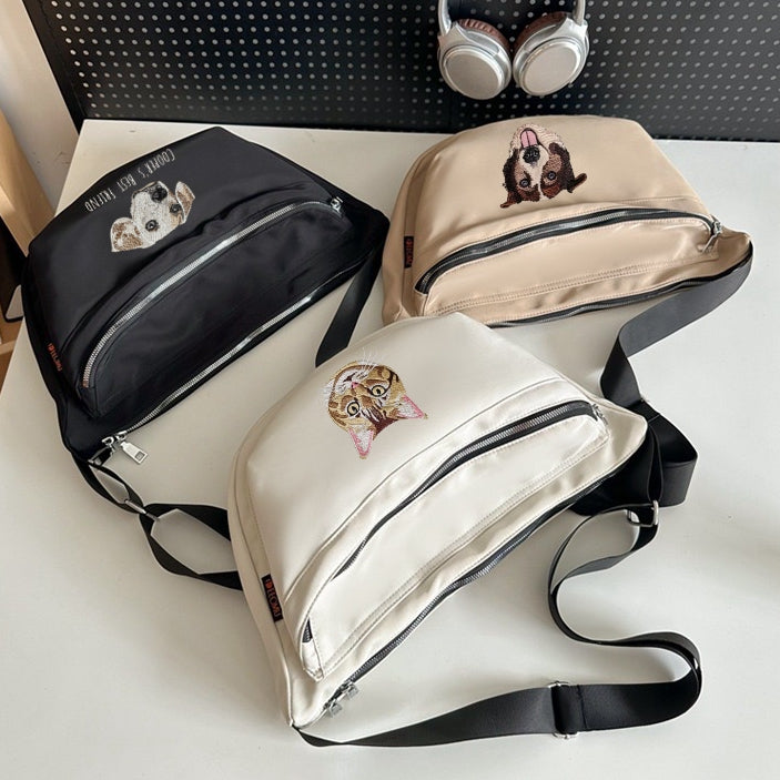 Broderad crossbody-väska | Skräddarsytt realistiskt husdjursporträtt efter ditt eget foto