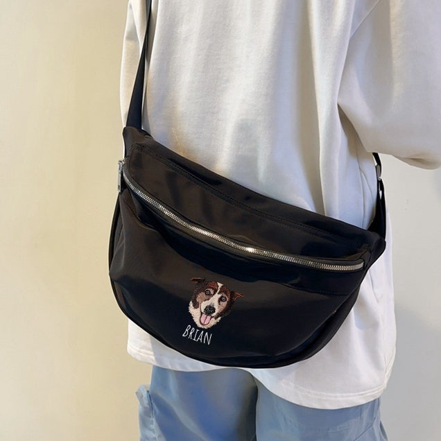 Broderad crossbody-väska | Skräddarsytt realistiskt husdjursporträtt efter ditt eget foto