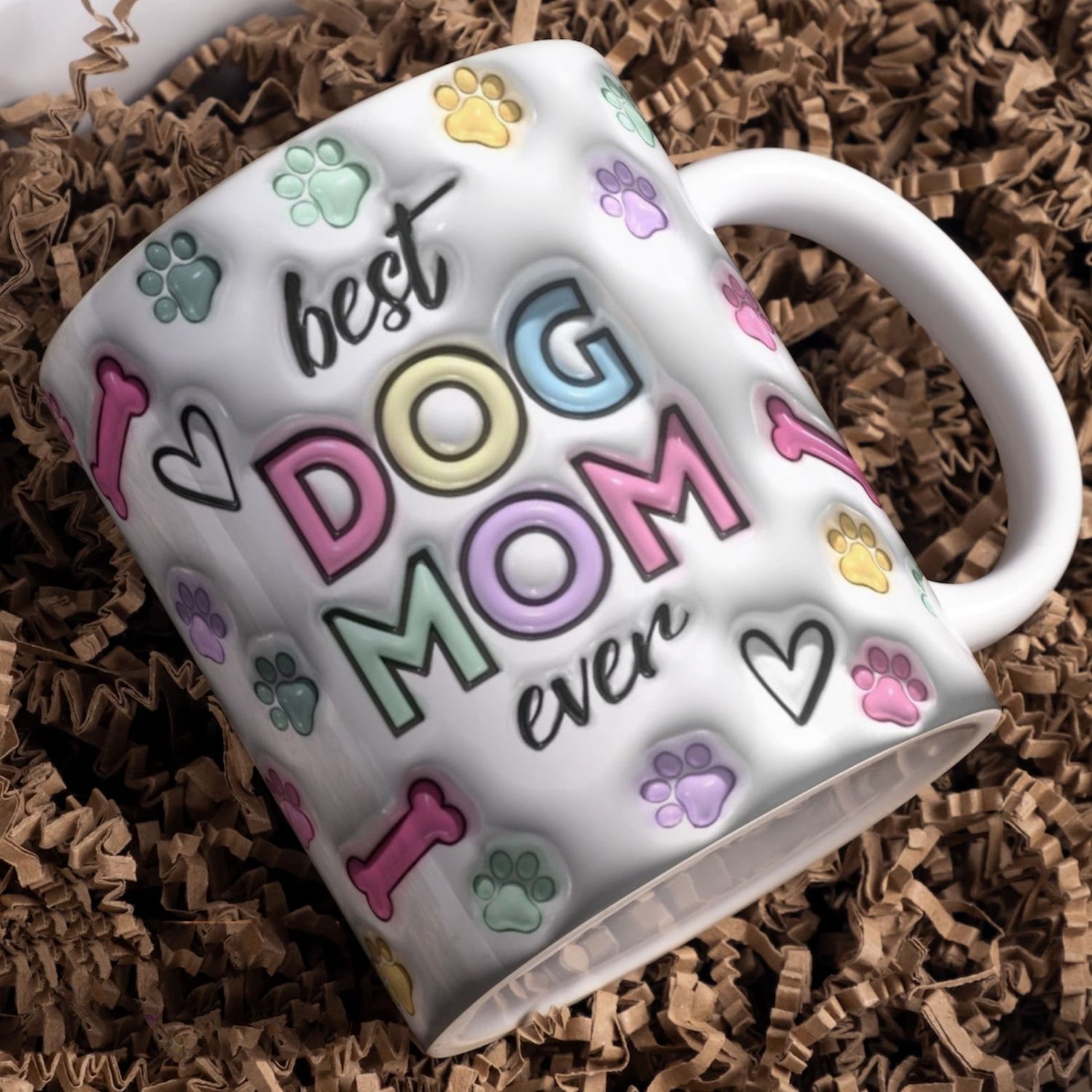 母の日祝 Dog Mom Dog Dad - 個性化された3D膨らませ効果プリントマグ クロースタイル ピン·白いマグカップク - Fallook