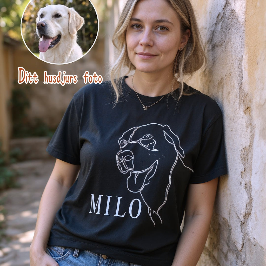 Anpassad t-shirt med linjekonst av husdjur