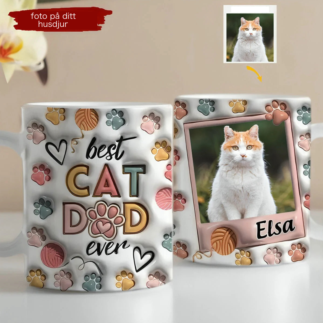 Mors dag-present till Cat Mom & Cat Dad – Personlig vit mugg med 3D-pufftryck