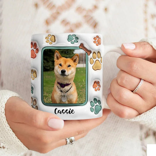 母の日祝 Dog Mom Dog Dad - 個性化された3D膨らませ効果プリントマグ クロースタイル 骨·白いマグカップ - Fallook