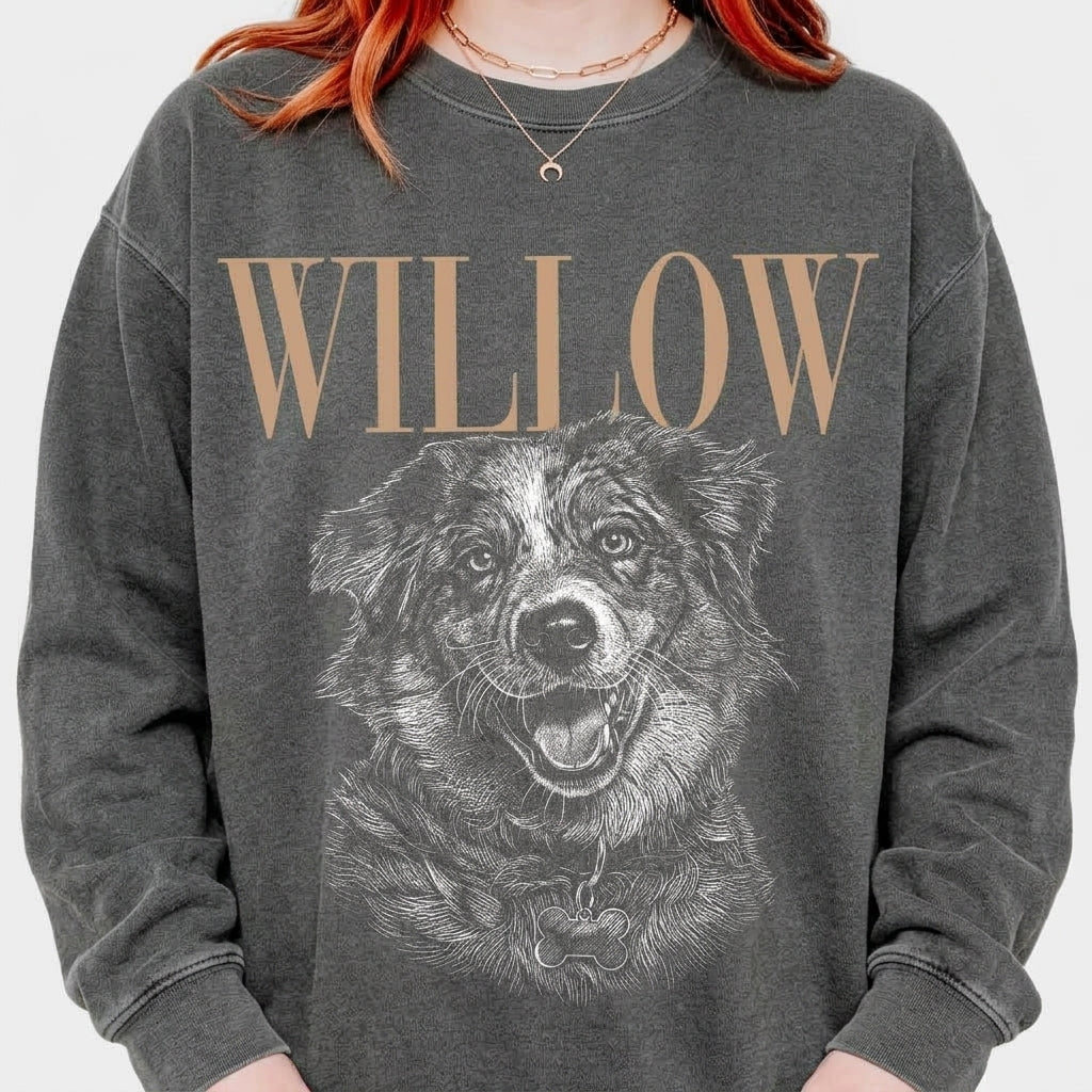 ＼ Ditt husdjur i snygg vintage-design  ／ Amerikansk Retro Sweatshirt med Husdjursfoto 02