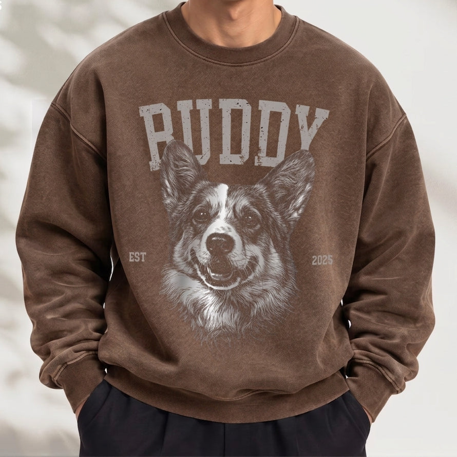 Personlig Sweatskjorta med Hundporträtt i Vintagestil – Skräddarsydd med Namn & Årtal