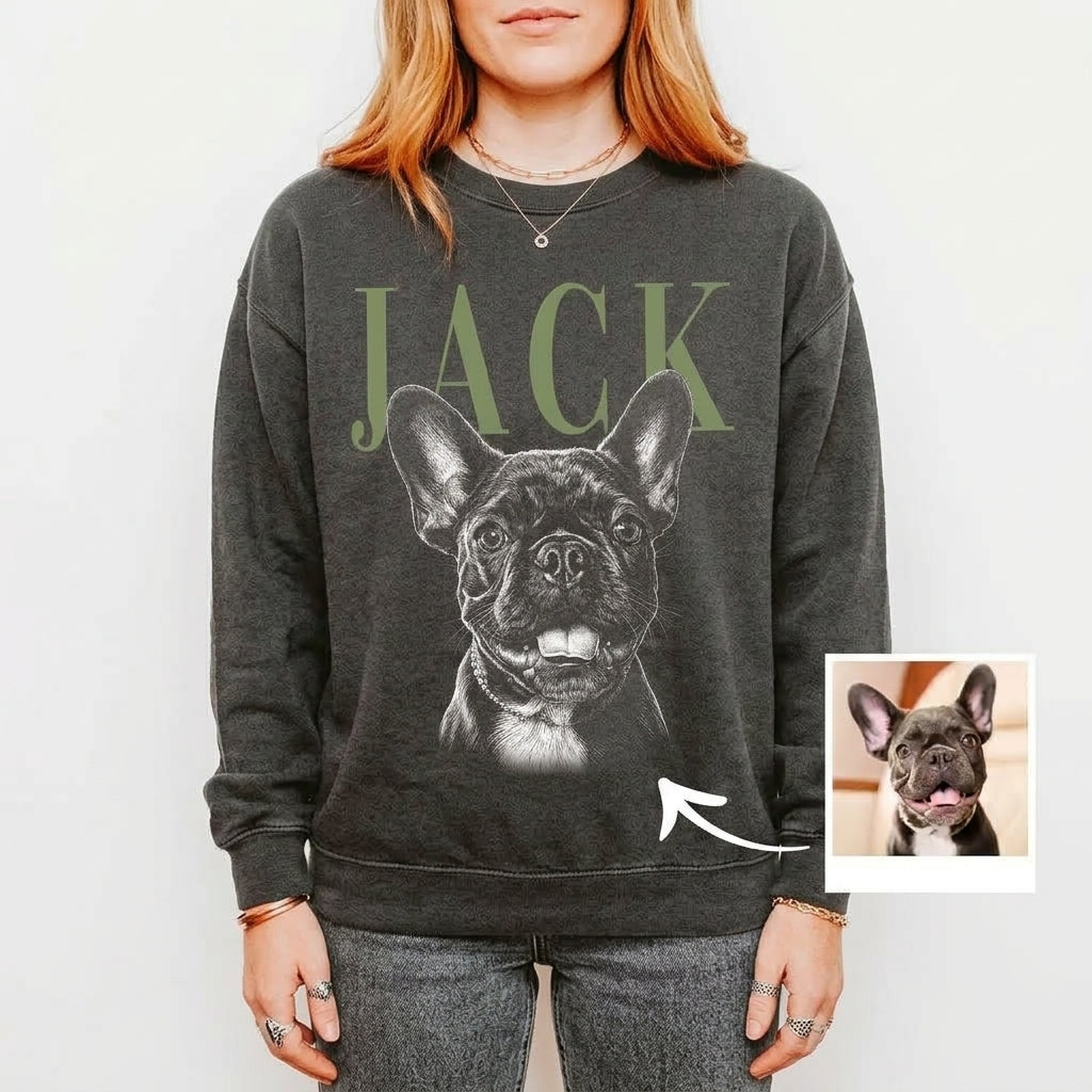 ＼ Ditt husdjur i snygg vintage-design  ／ Amerikansk Retro Sweatshirt med Husdjursfoto 02