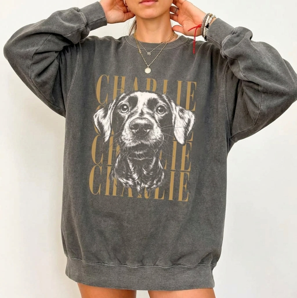 ＼ Ditt husdjur i snygg vintage-design  ／ Amerikansk Retro Sweatshirt med Husdjursfoto 03