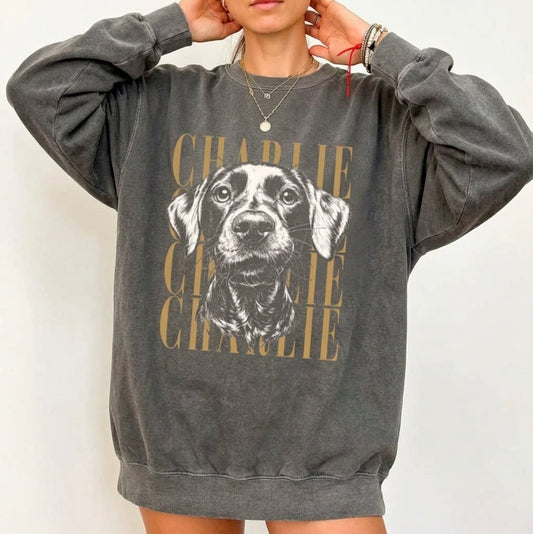 ＼ Ditt husdjur i snygg vintage-design  ／ Amerikansk Retro Sweatshirt med Husdjursfoto 03