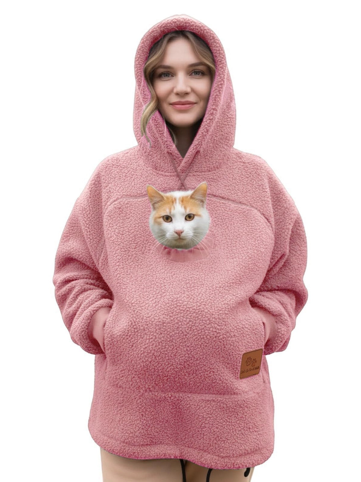 Handgjord Bouclé-Hoodie med Bärficka för Husdjur 🐾✨