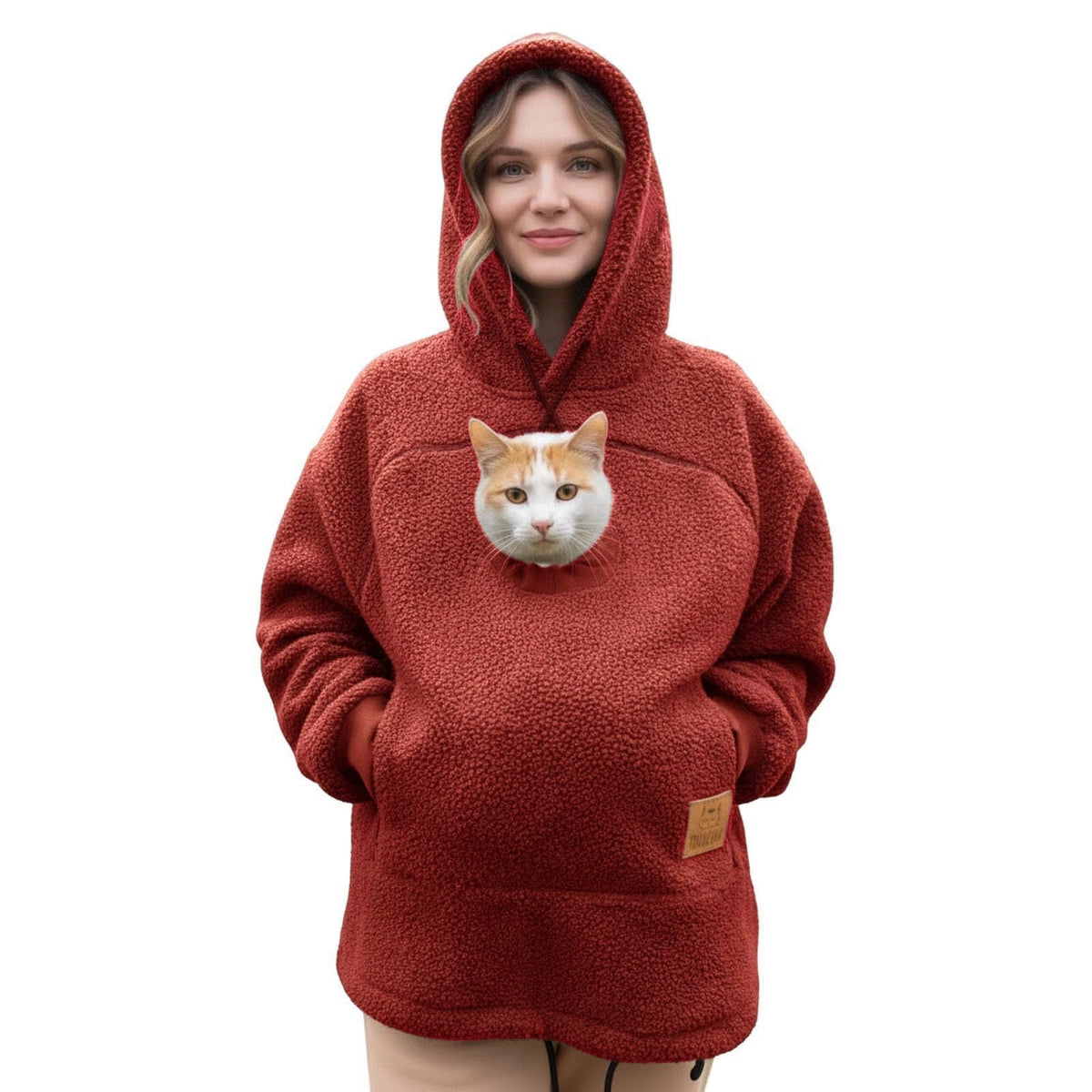 Handgjord Bouclé-Hoodie med Bärficka för Husdjur 🐾✨
