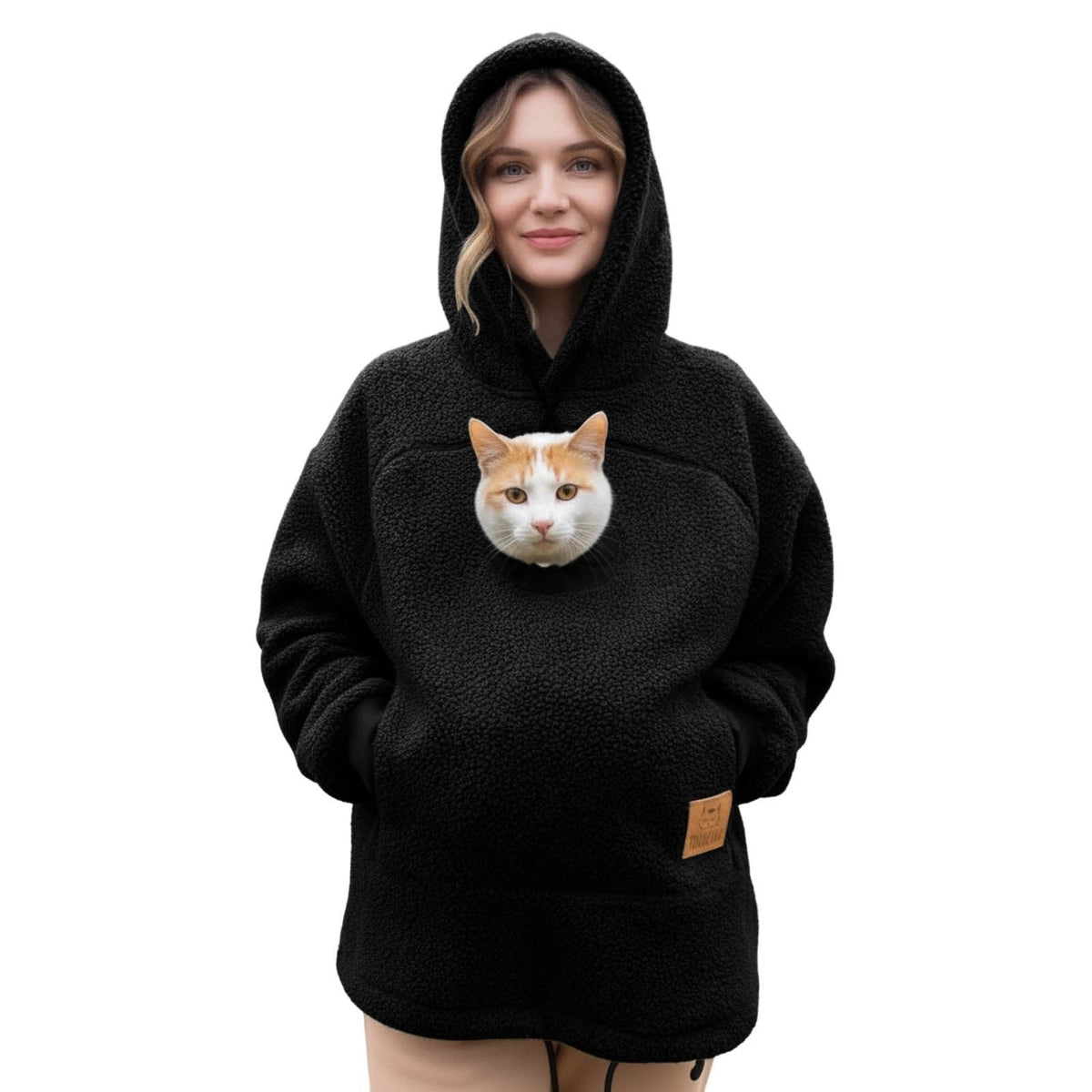 Handgjord Bouclé-Hoodie med Bärficka för Husdjur 🐾✨
