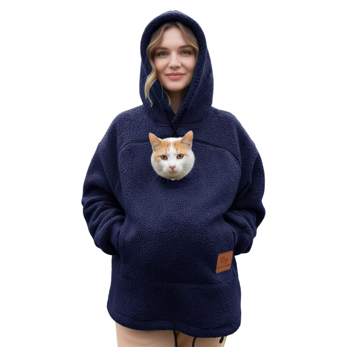 Handgjord Bouclé-Hoodie med Bärficka för Husdjur 🐾✨