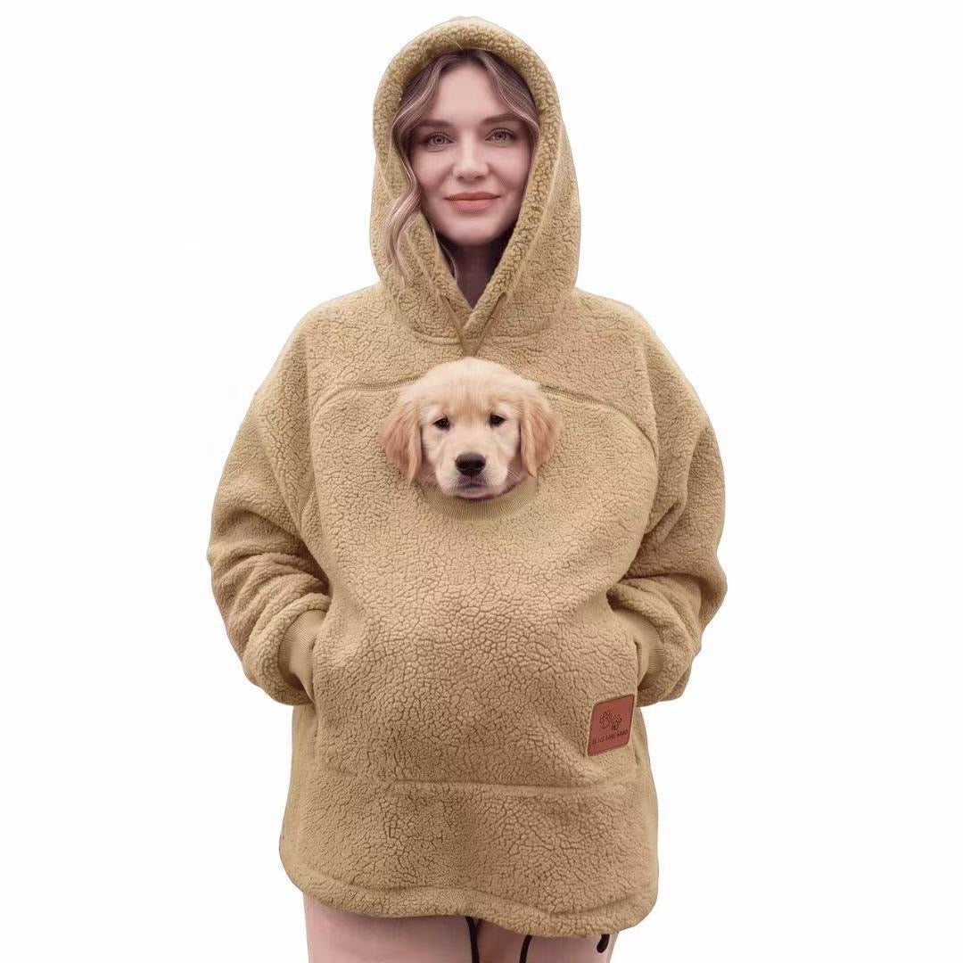 Handgjord Bouclé-Hoodie med Bärficka för Husdjur 🐾✨