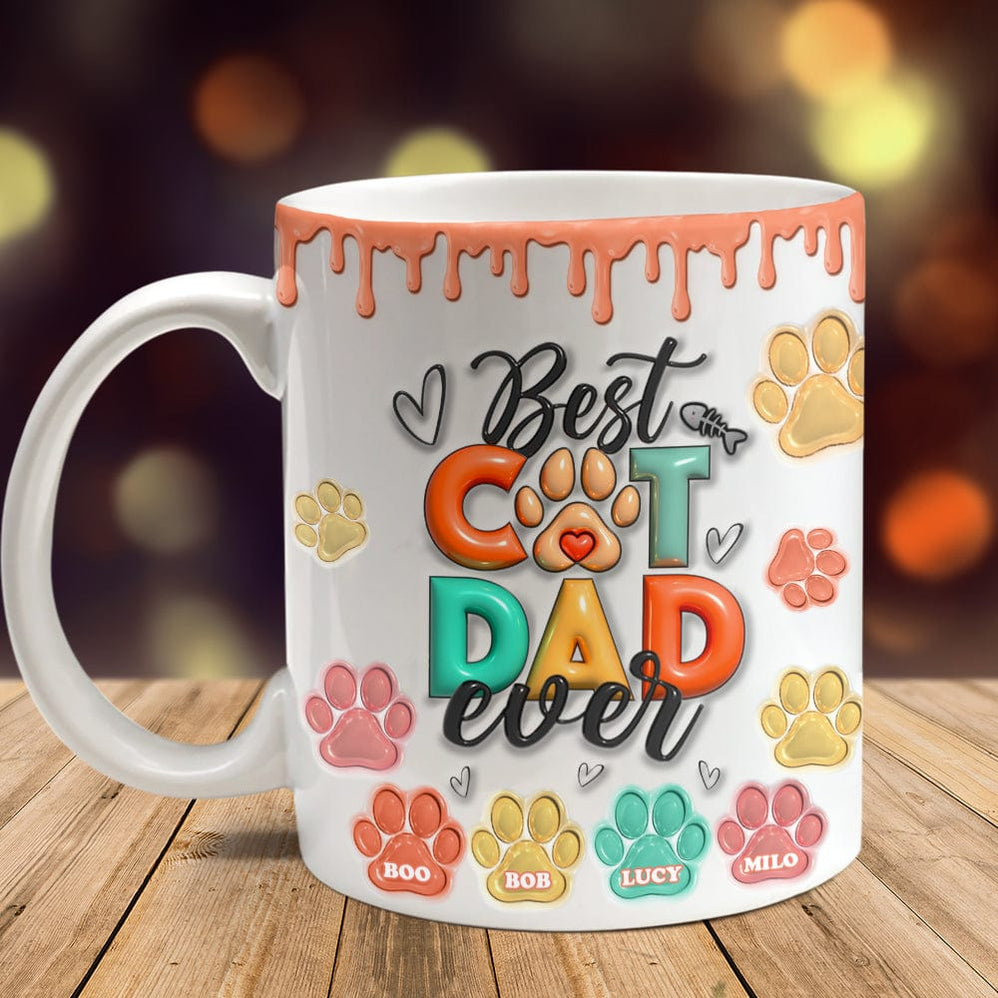 母の日祝 Cat Mom Cat Dad - 個性化された3D膨らませ効果プリントマグ アイスクリーム·白いマグカップ - Fallook