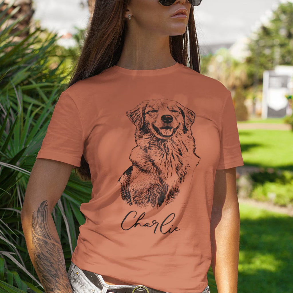 【Black & White】Personlig t-shirt med stort husdjurstryck och namn