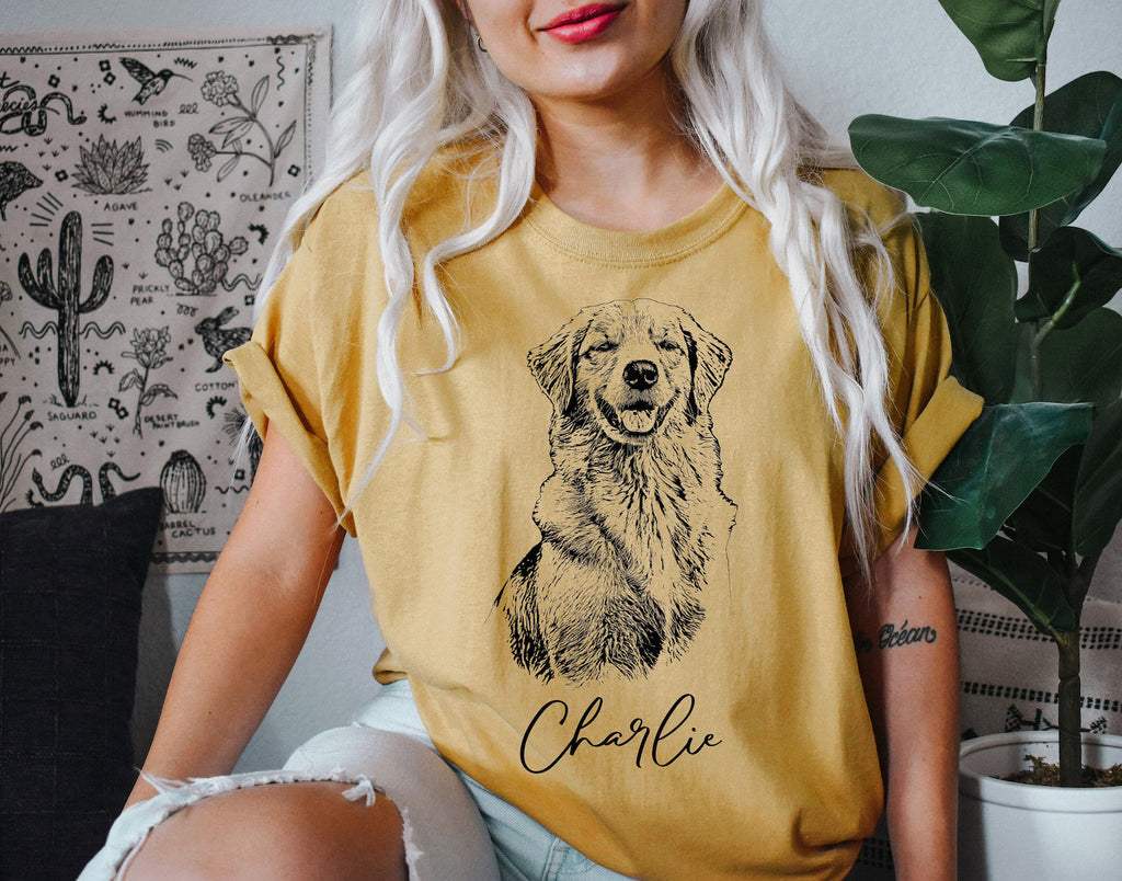 【Black & White】Personlig t-shirt med stort husdjurstryck och namn