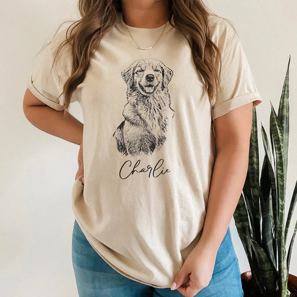 【Black & White】Personlig t-shirt med stort husdjurstryck och namn