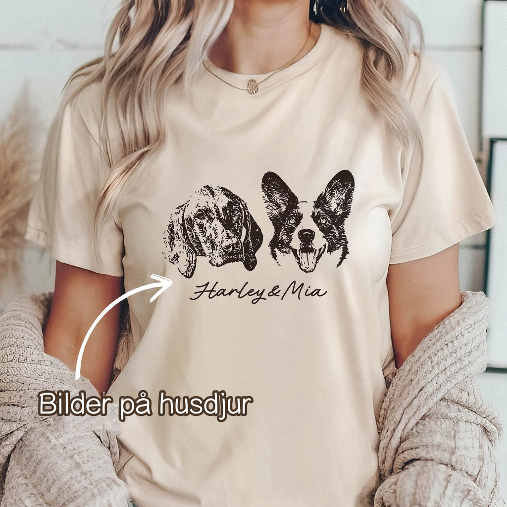 【Black & White】Personlig t-shirt med stort husdjurstryck och namn