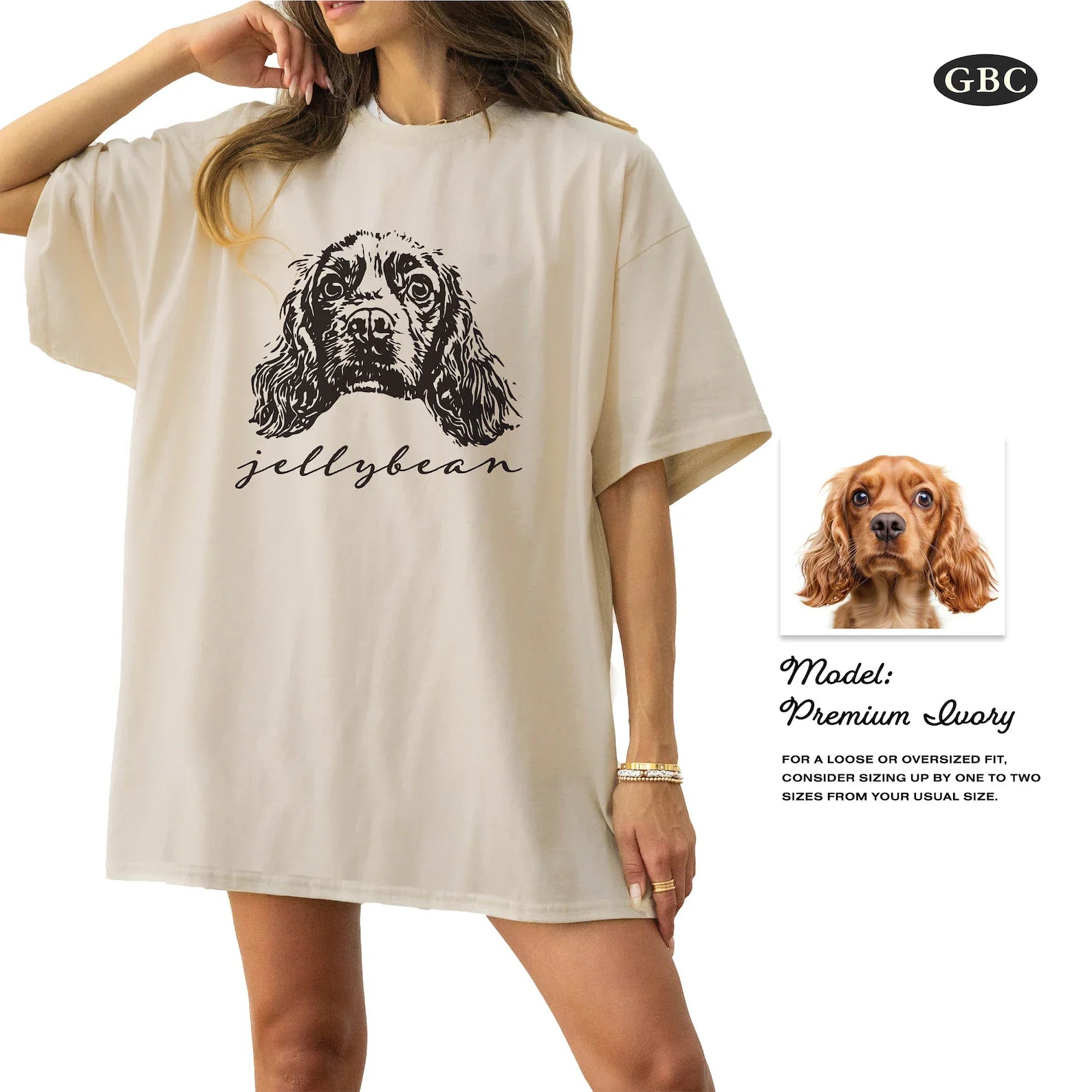 【Black & White】Personlig t-shirt med stort husdjurstryck och namn