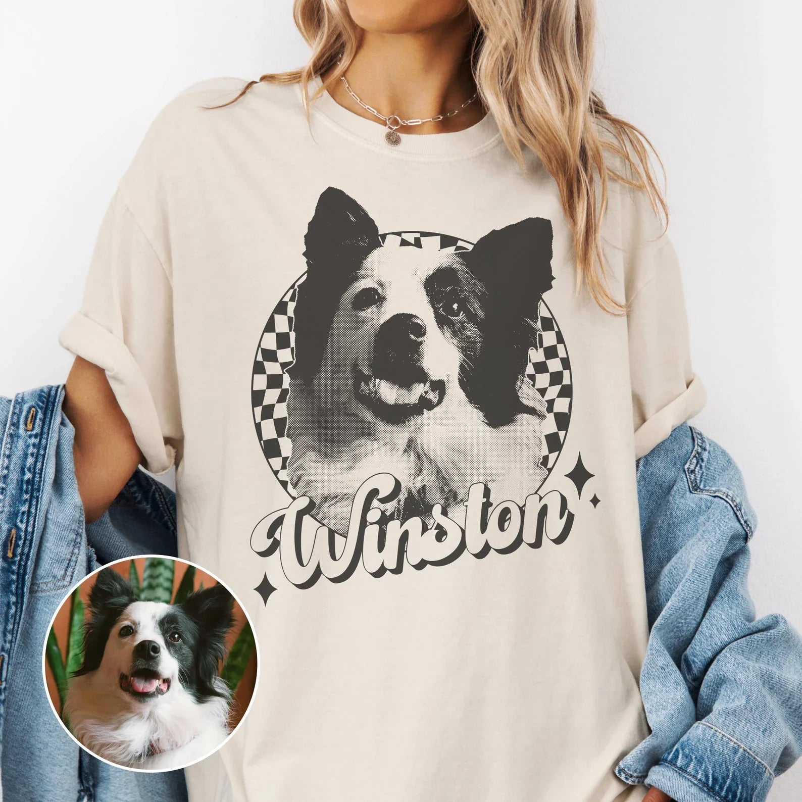 Förvandla ditt älskade hund- eller kattfoto till en unik vintage-inspirerad T-shirt – i svartvitt, endast ett exemplar i världen 「Black and White」
