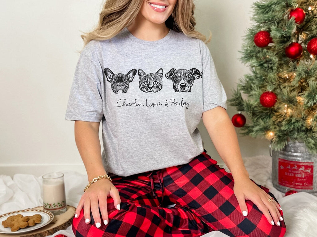 【Black & White】Personlig t-shirt med stort husdjurstryck och namn