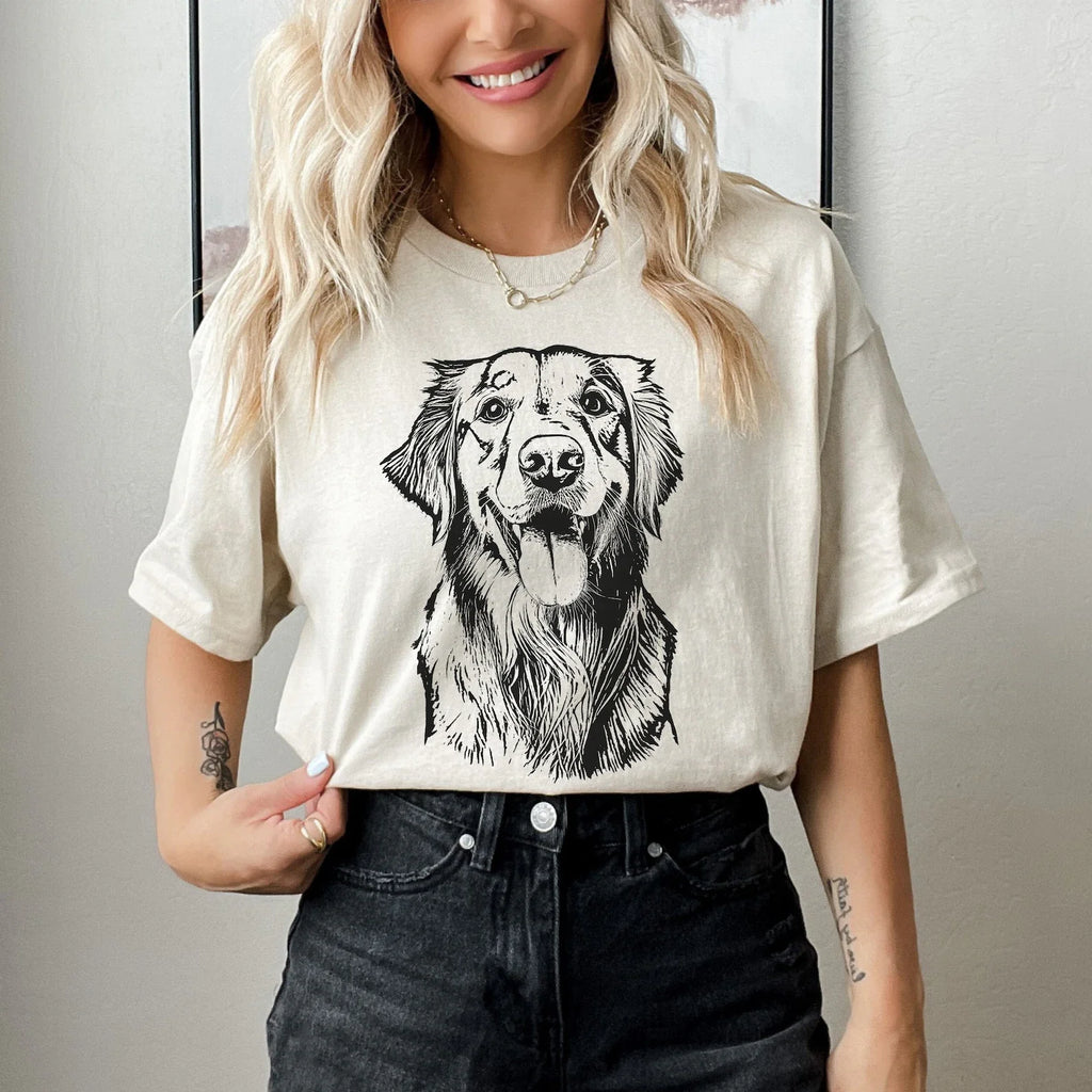 【Black & White】Personlig t-shirt med stort husdjurstryck och namn