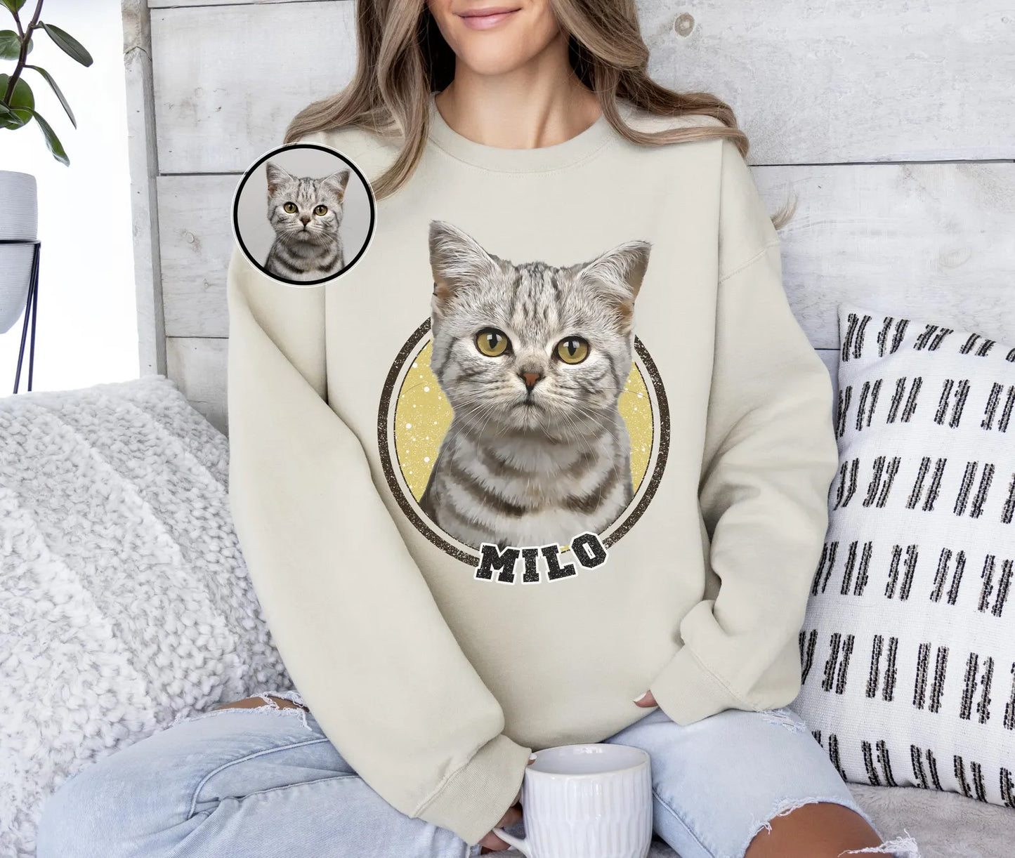 Anpassad långärmad sweatshirt med avatarfoto av hund/katt/husdjur/barn – Stjärnhimmel