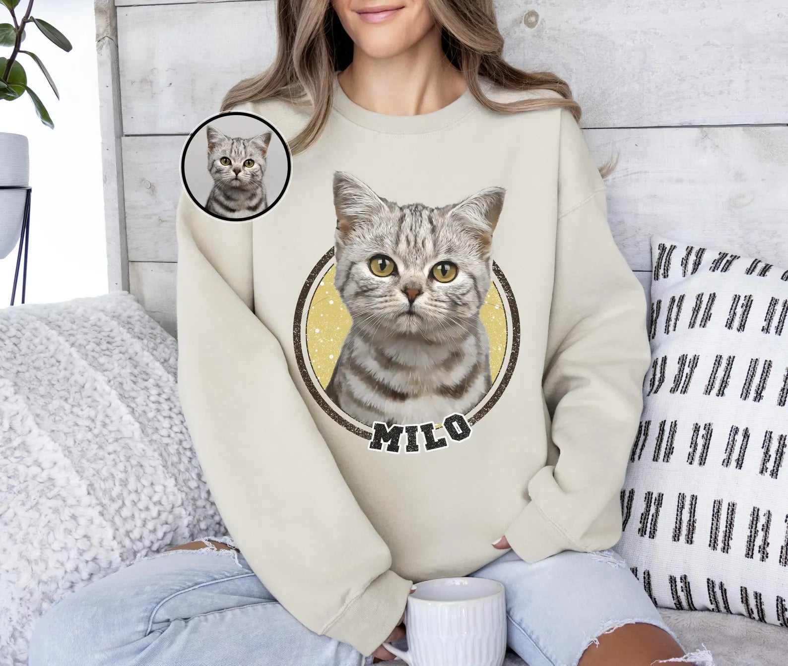 Anpassad långärmad sweatshirt med avatarfoto av hund/katt/husdjur/barn – Stjärnhimmel