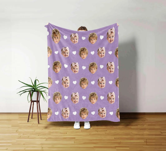 Filt med namn och ansiktsfoto｜Filt med foto av bebis eller husdjur