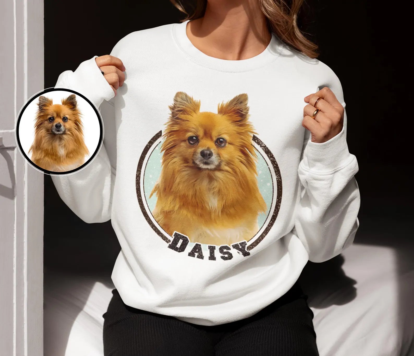 Anpassad långärmad sweatshirt med avatarfoto av hund/katt/husdjur/barn – Stjärnhimmel
