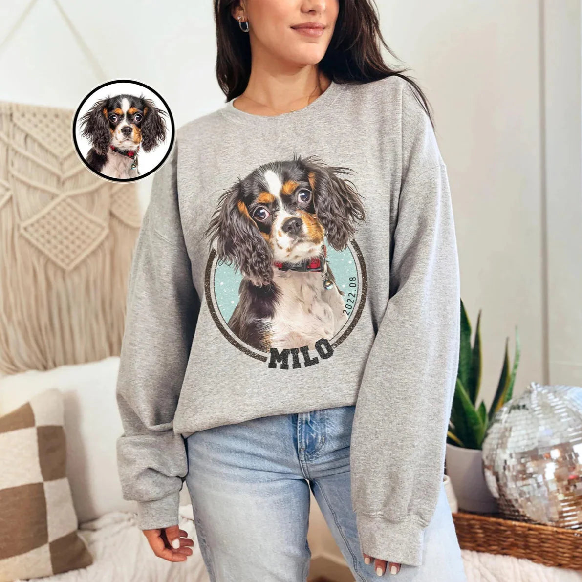 Anpassad långärmad sweatshirt med avatarfoto av hund/katt/husdjur/barn – Stjärnhimmel