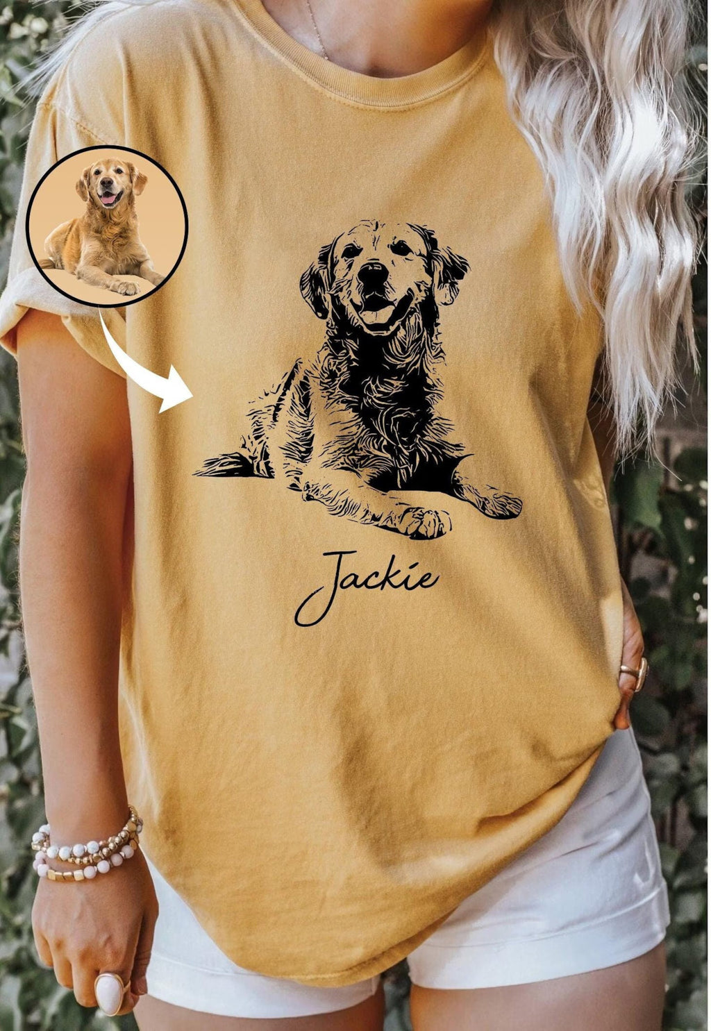 【Black & White】Personlig t-shirt med stort husdjurstryck och namn