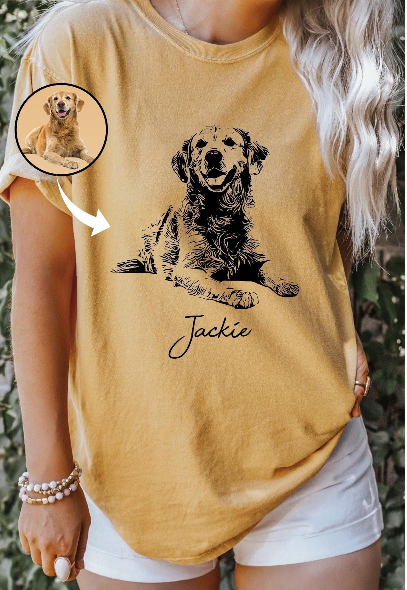 【Black & White】Personlig t-shirt med stort husdjurstryck och namn