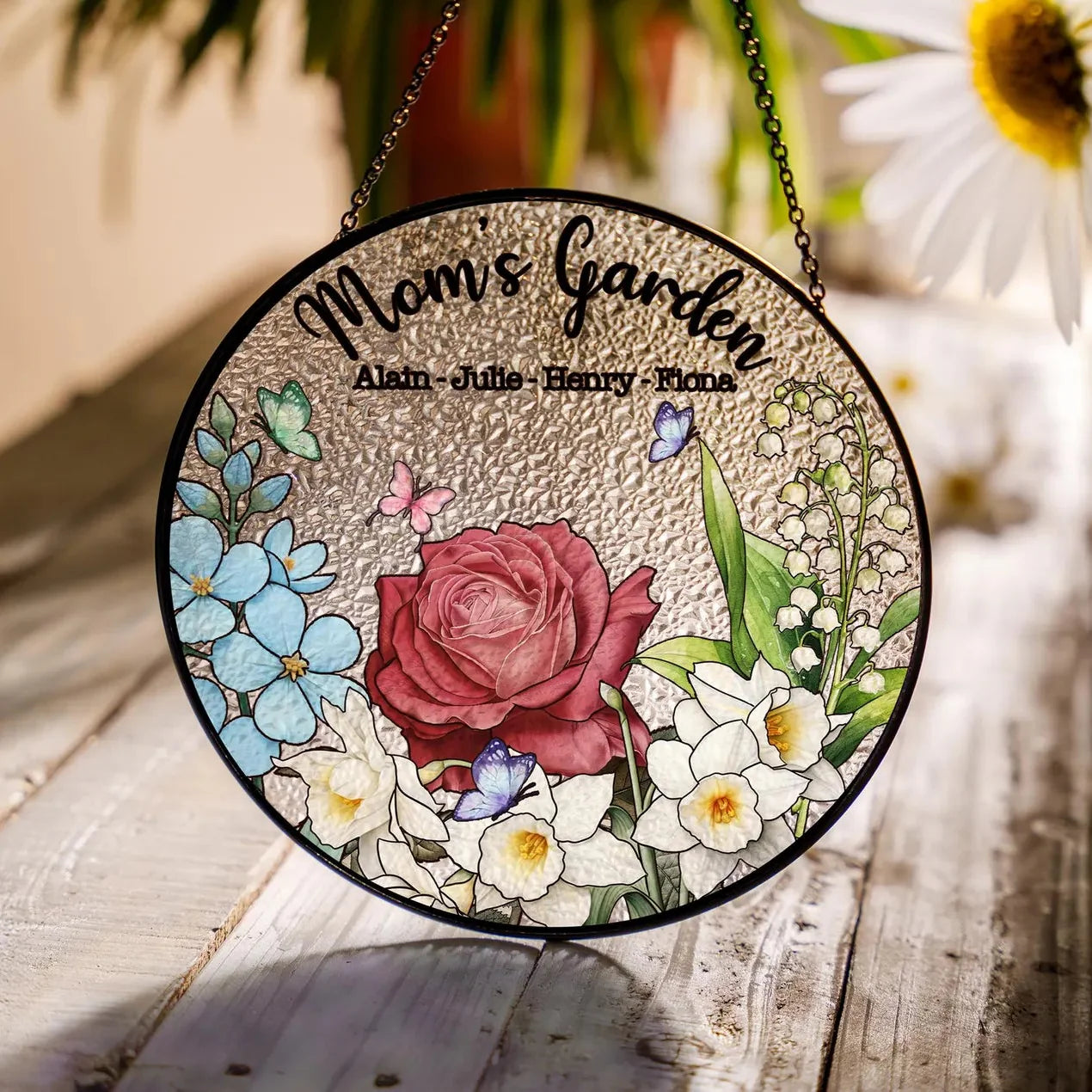 “Familjens födelseblomma” – Personlig Grandma’s Garden glasmålning solfångare