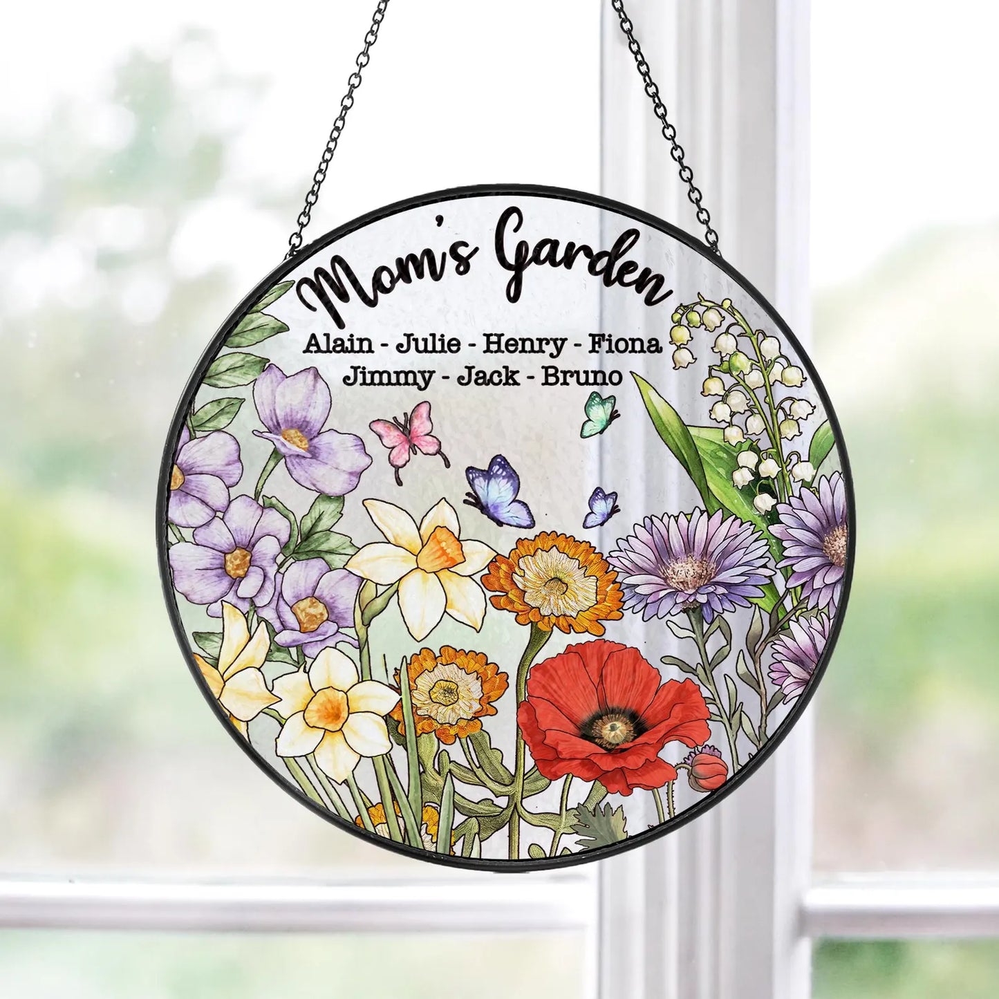 “Familjens födelseblomma” – Personlig Grandma’s Garden glasmålning solfångare