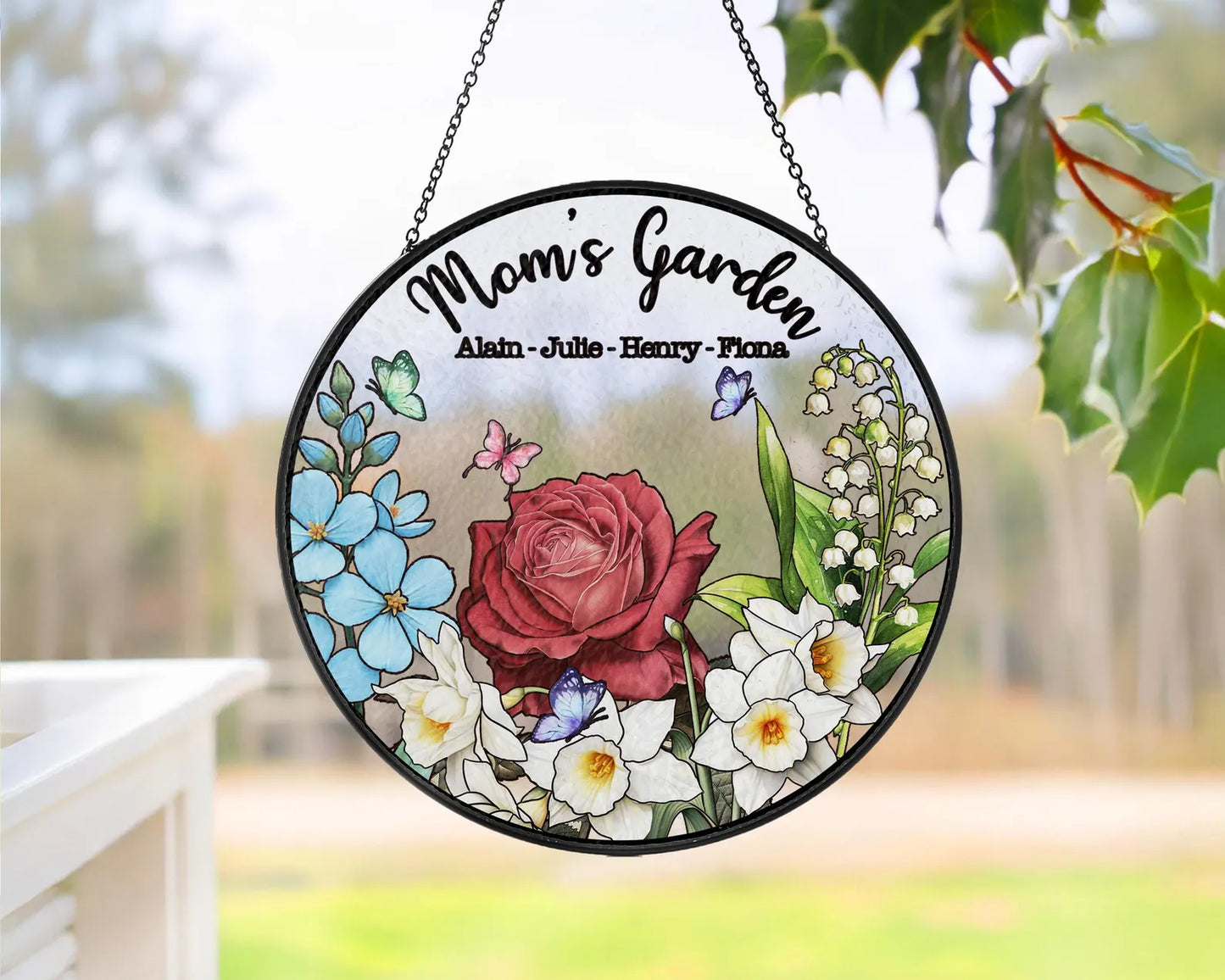 “Familjens födelseblomma” – Personlig Grandma’s Garden glasmålning solfångare
