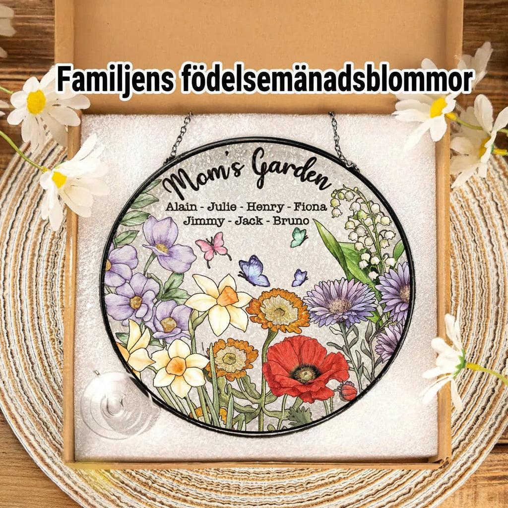 “Familjens födelseblomma” – Personlig Grandma’s Garden glasmålning solfångare