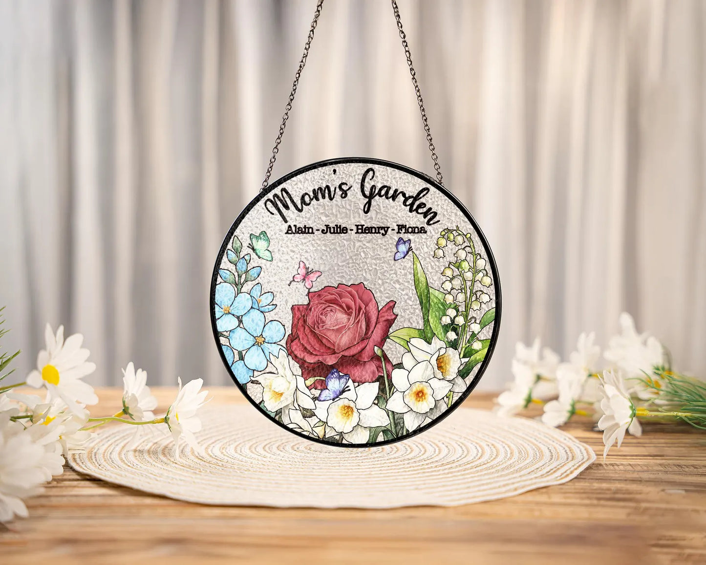 “Familjens födelseblomma” – Personlig Grandma’s Garden glasmålning solfångare