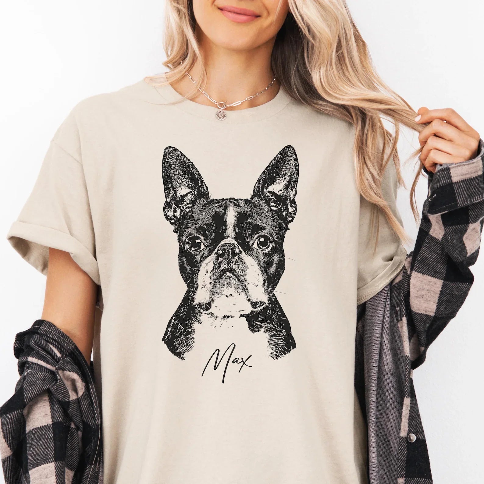 【Black & White】Personlig t-shirt med stort husdjurstryck och namn