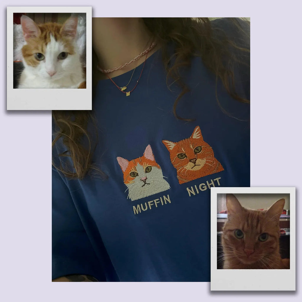 New Arrival! Personlig broderad t-shirt med husdjursfoto – Centrerat broderi