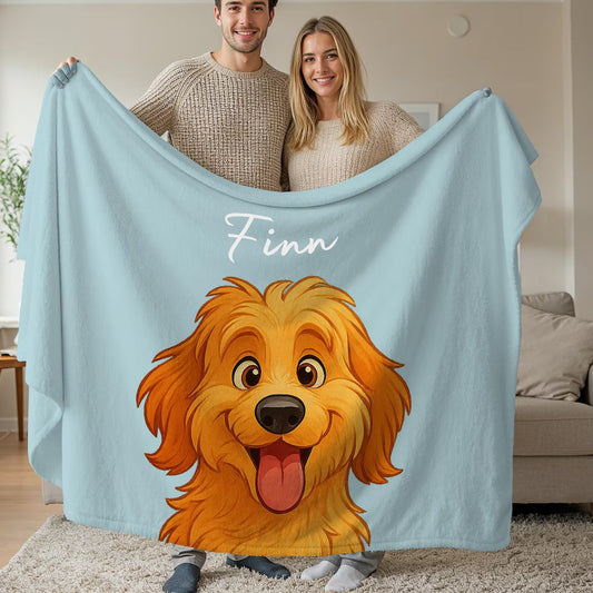 Filt med namn och ansiktsfoto｜Husdjur i Disney-inspirerad animationsstil