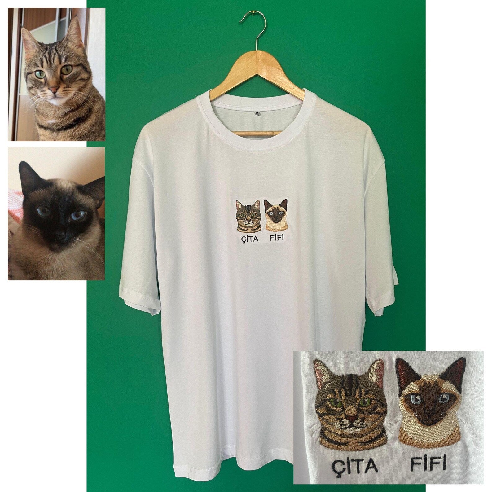 New Arrival! Personlig broderad t-shirt med husdjursfoto – Centrerat broderi
