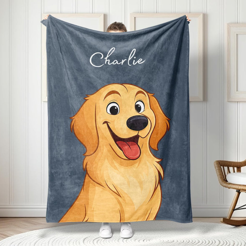 Filt med namn och ansiktsfoto｜Husdjur i Disney-inspirerad animationsstil