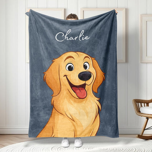 Filt med namn och ansiktsfoto｜Husdjur i Disney-inspirerad animationsstil