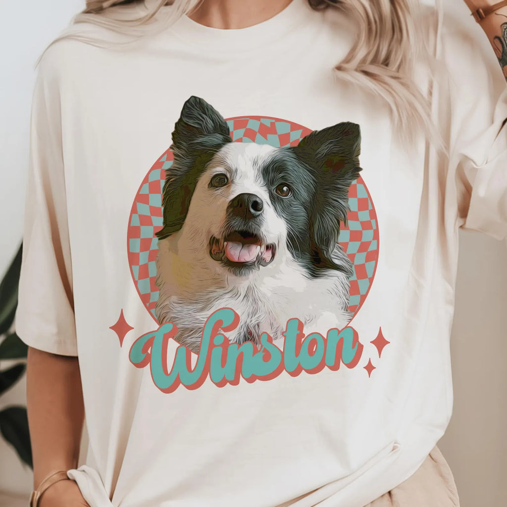 Vintage-inspirerad custom t-shirt med ditt husdjur i färg | Unik design